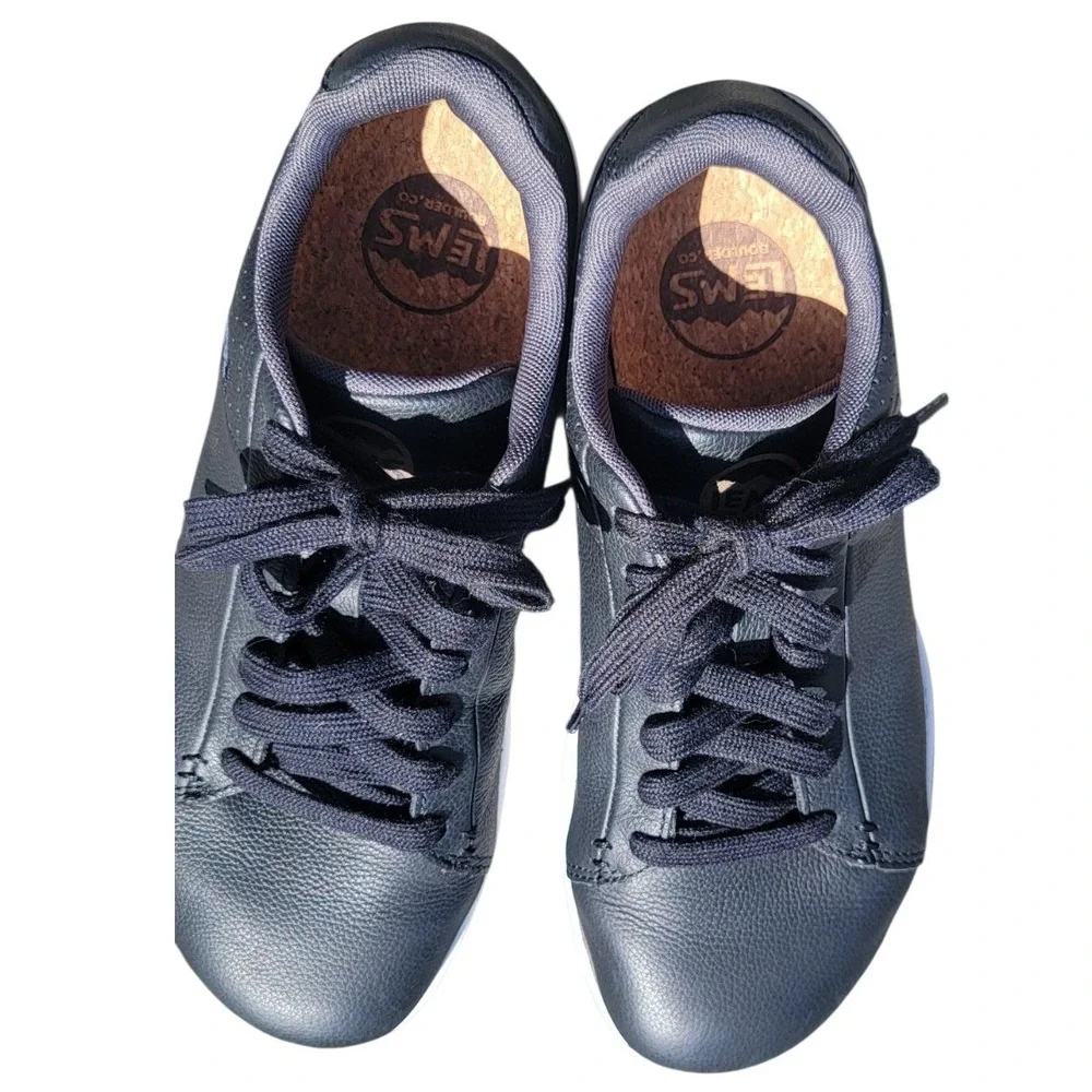 Lems Kourt Black Top Leather Barefoot Sneakers Mens 8.5 Womens 10 LEMS310